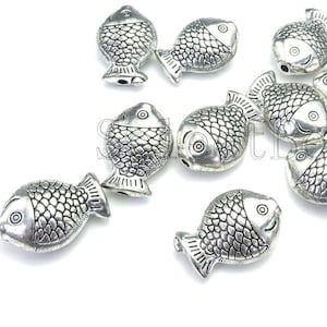 swimming fish charms - silver fish beads - textured animal beads - alloy  charms - metal beads supplies - gold fish bracelet charms - 20pcs