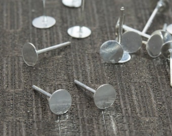 sterling silver earrings posts - post earring findings  - sterling silver earring findings - small flat earring post studs - 10 pairs