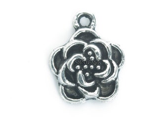 antique silver rose flower charms - rose charms for bracelets - metal rose charms for jewelry - garden charms for jewelry - size 12mm -20pcs