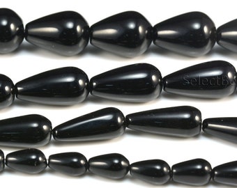 black onyx gemstone drop beads - natural onyx teardrop briolette beads - black gemstone beads for jewelry making - drop beads -15inch