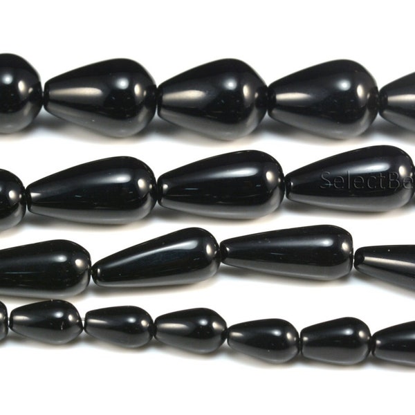 black onyx gemstone drop beads - natural onyx teardrop briolette beads - black gemstone beads for jewelry making - drop beads -15inch