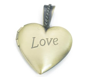 gebürsteten antiken Messing Herz Anhänger Medaillon - Herzform Vintage Messing Medaillon - Liebe Herz Schmuck Medaillon - Medaillon Charme Anhänger - 2-tlg