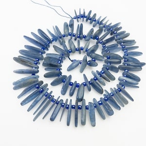 natural blue kyanite stick beads - kyanite blue gemstone blades beads - blue beads for necklace -11-19mm stick beads -15inch