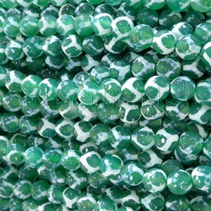 green Dzi agate beads -  hand paste d agate prayer beads - green gemstone Dzi necklace beads - Tibetan Dzi agate beads wholesale -15inch