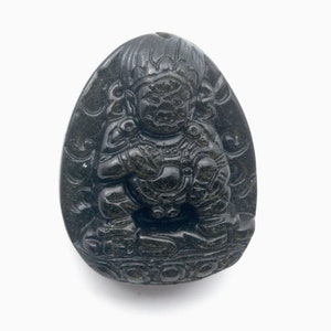 colgante de piedra preciosa de obsidiana Buda Mahakala - figura religiosa de piedra natural - colgante de joyería de piedra grabada - suministros colgantes de joyería
