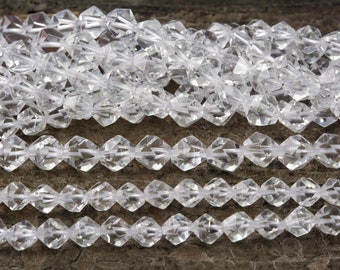 natural clear quartz diamond beads - rock crystal gemstone faceted beads - cool crystal quartz jewelry beads supplies - 15inch