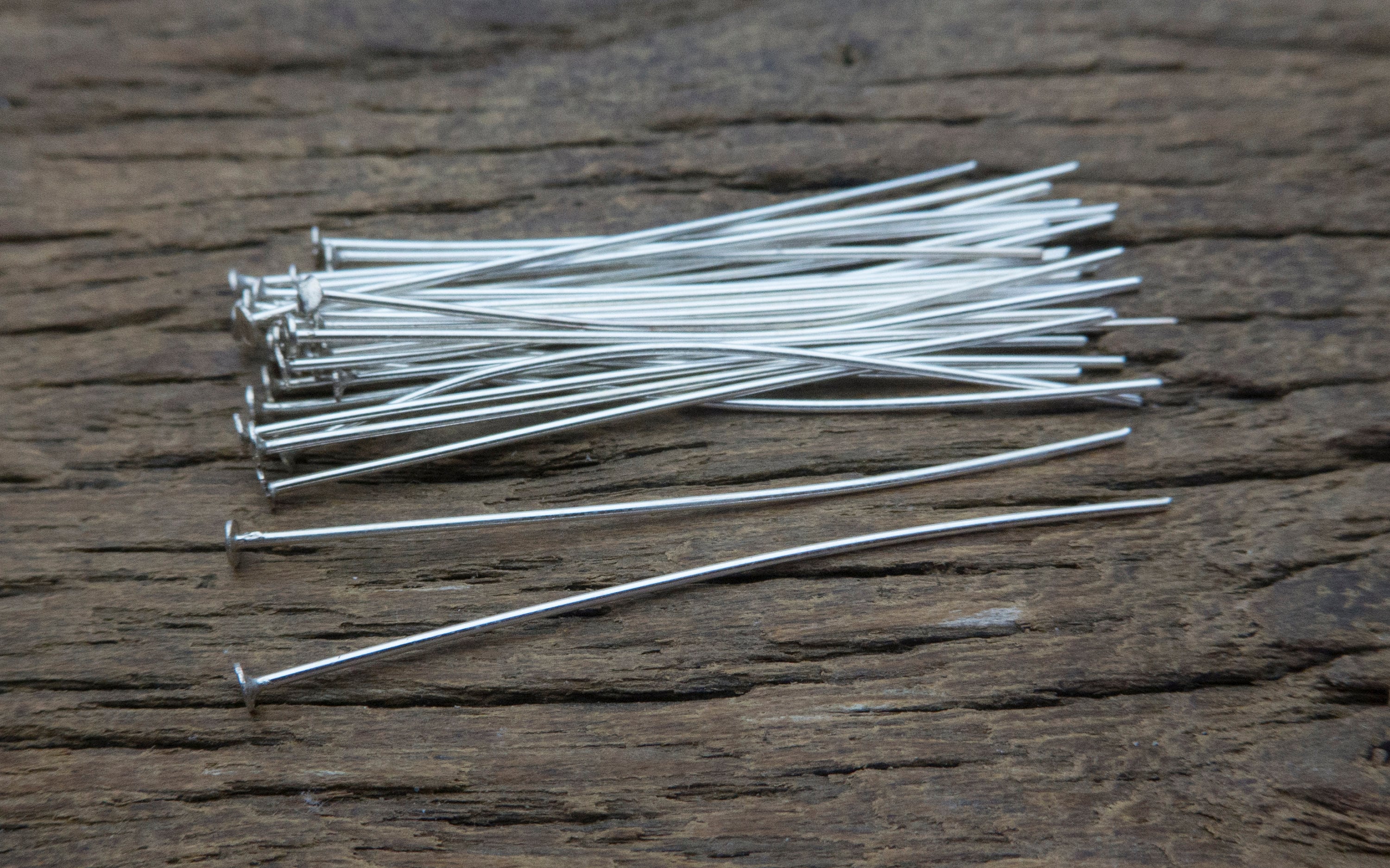 sterling silver flat head pin - 925 silver headpins - 23gauge  ball pin - 2mm diameter silver ball end headpins - 30-50mm long - 20 pcs