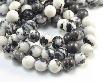 black and white zebra jasper beads - jasper gemstone beads - round gemstone beads - black and white beads - 4-14mm round beads -15 inch