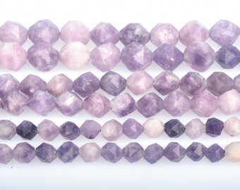 purple mica star shape beads - violet purple lepidolite beads -  natural star cut gemstone beads - purple beading beads - faceted beads