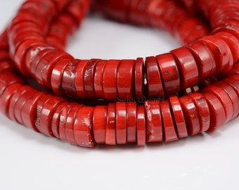 red coral heishi beads - jewelry making coral beads - red bamboo coral beads - coral beads spacer beads - 9mm to 13mm beads - 8inch