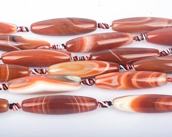 agate gemstone elongate rice beads - long bicone stone jewelry beads - smooth rice beads wholesale - red agate - green agate - 15 inch