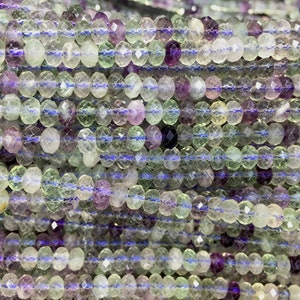 faceted rainbow fluorite rondelle beads - natural fuorite quartz beads - purple green clear quartz -3x5mm spacer beads - transparent beads