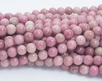 pink rhodonite gemstone beads - natural pink rhodonite - pink stone beads - high quality gemstone beads  -4-12mm smooth round beads -15inch