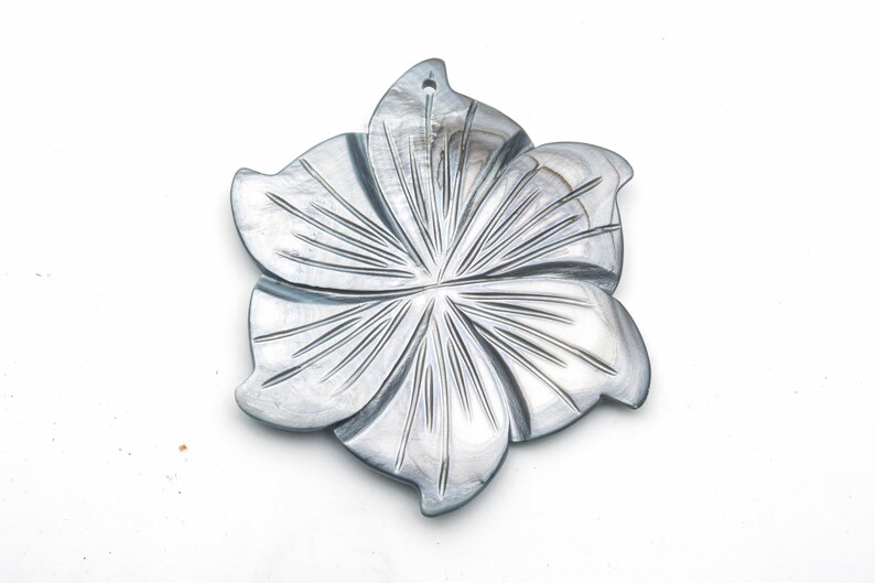 grey shell flower pendant - dyed river shell 50mm pendant - carved shell jewelry beads - pendant jewelry making supplies - jewelry shells image 1