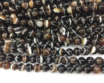 JUKIJI Pietra Naturale Sardonice Agata Bianca Perline Rotonde 15" Filo 4 6 8 10 12MM Per Gioielli-4mm Da 85 A 95 Pezzi