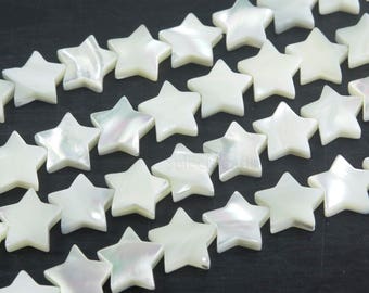 mother of pearl star beads - white shell beads - white star beads - white necklace beads - sea shell for jewelry making -15inch