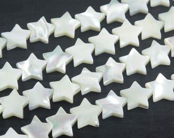 mother of pearl star beads - white shell beads - white star beads - white necklace beads - sea shell for jewelry making -15inch