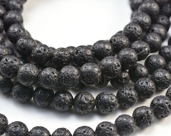 natürliche Lavastein Perlen - schwarze Vulkangestein Perlen - Lavastein Schmuck Perlen - Vulkan Lava Perlen Großhandel - runde Perlen -4-12mm-15inch