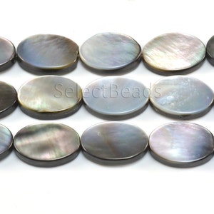 flat shell beads - flat oval beads - black shell beads - black lip shell beads - shell beads for jewelry making - oval beads - 15inch