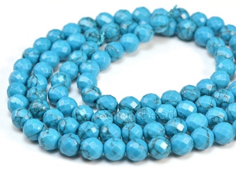 blue synthetic howlite turquoise - blue stone beads - blue turquoise beads - faceted blue beads - facet round beads - 4-14mm beads - 15 inch