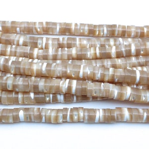 Heishi-kralen schelp - witte MOP-heishi-kralen - bruine schelpkralen - 2 x 6 mm parelmoerkralen - hoogwaardige schelpkralen