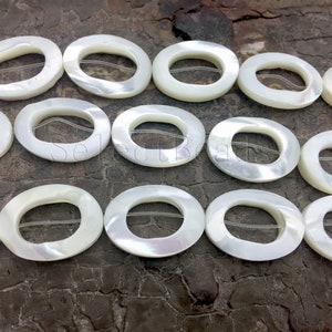 Cuentas de marco ovalado de nácar natural, Cuentas de concha de donut ovaladas, Suministros de joyería de concha de mar blanca, Cuentas blancas, 15 pulgadas