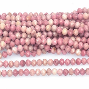 natural pink rhodonite rondell beads -  small faceted abacus spacers - pink stone beading separators - jewelry making supplies - pink stone
