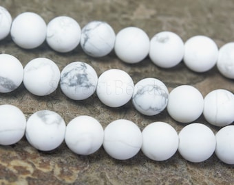 matte howlite white beads - white stone beads - white gemstone bead -  grey and white beads - semi precious stones - 4-14mm beads - 15 inch