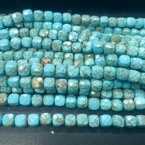 white magnesite turquoise faceted cube beads - blue gemstone cubic gemstone beads - 6mm 8mm faceted stone beads - natural stone beads