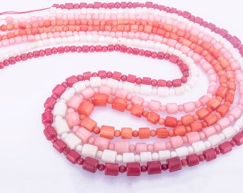 coral graduation necklace beads - white bamboo coral  faceted tube beads - orange coral jewelry beads - 18 inch