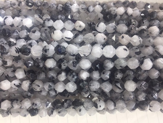 Rutilated Quartz Faceted Star Cut Shape Beads Black and White Stone Beads  for Bracelets Wholesale Craft Supplies Jewelry Making Ideas 