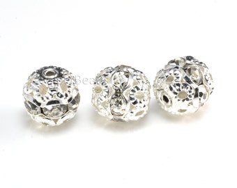 Rhinestone ball bead, white rhinestone, silver plated, 6-12mm, white ball bead, crystal bead, craft supplies, jewelry making