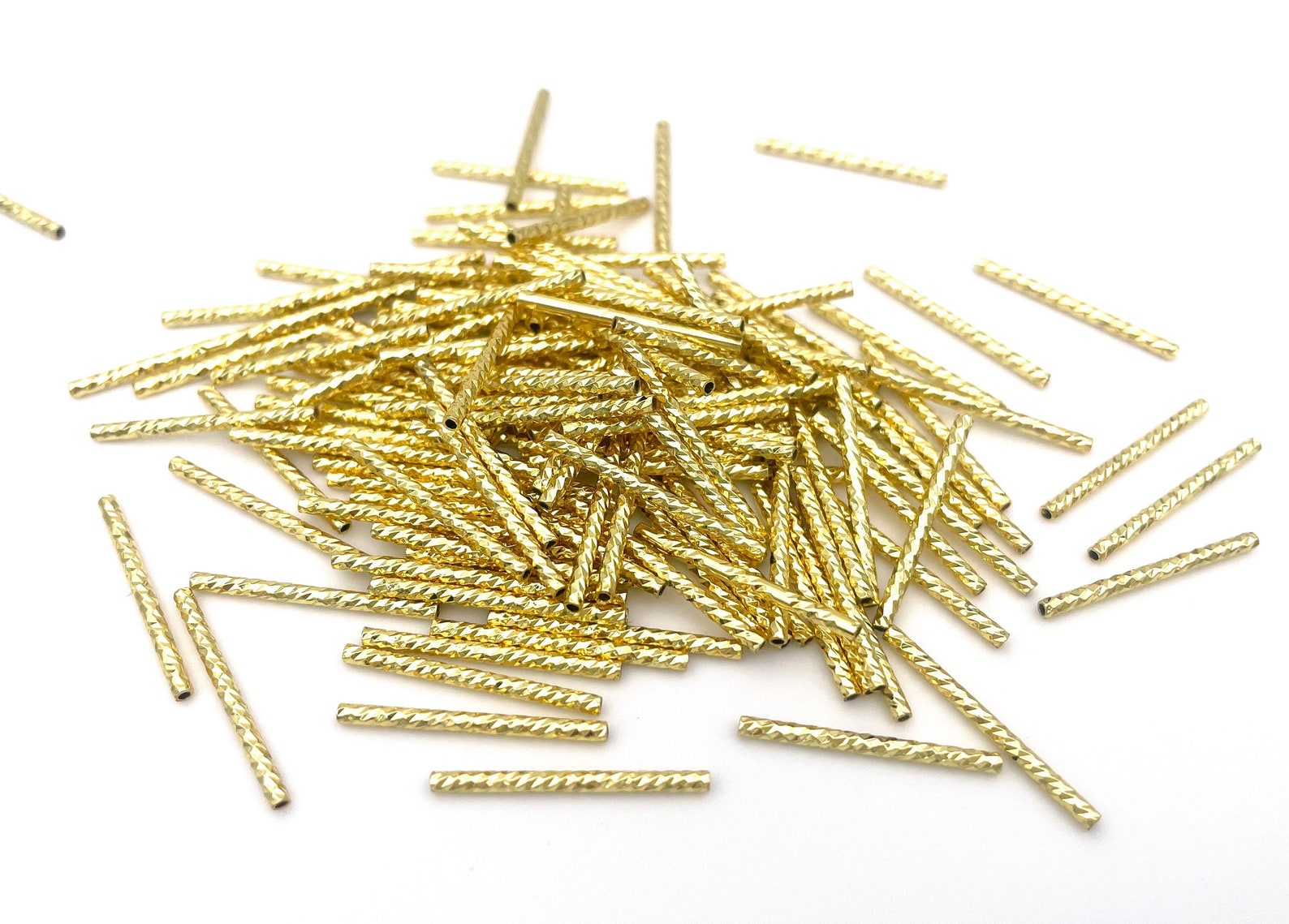 Gold Tone Brass Tube Beads Engraved Brass Link Beads Etsy