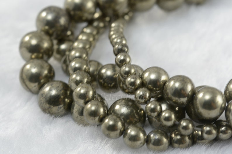Natural pyrite smooth round beads quality pyrite gemstone Etsy