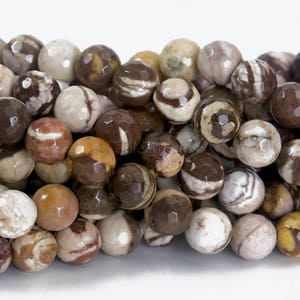 faceted round beads brown Zebra jasper beads - brown facet gemstones - white and brown semiprecious stone beads - 4-10mm beads -15inch