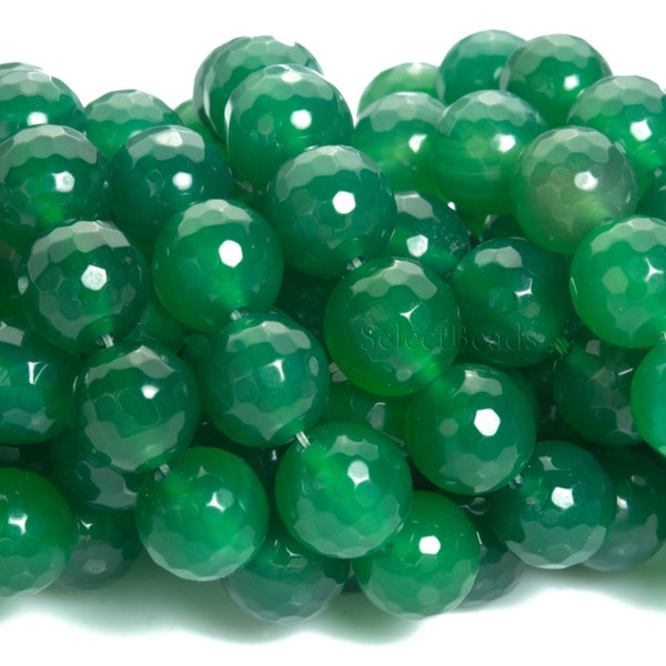 natural green agate faceted beads - green semi precious stone beads - green semi precious gemstones - 4-10mm faceted round beads - 15inch