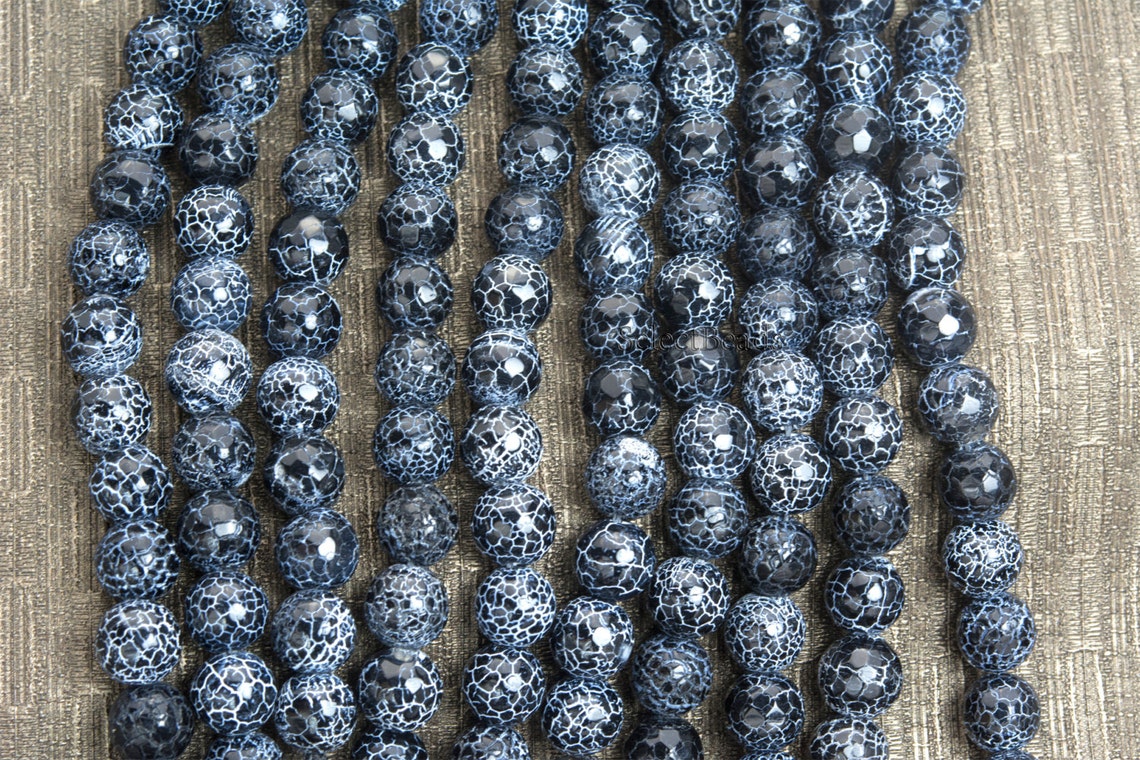 Faceted Black Dragon Vein Beads Black Gemstone Faceted Round Etsy