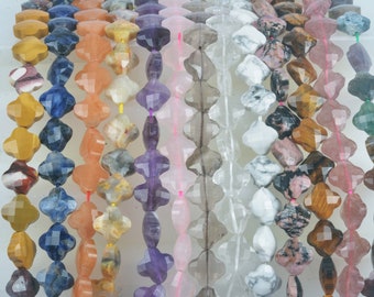 Cuentas de trébol de piedras preciosas facetadas, Piedra floral tallada a mano, Cuentas de flores de piedra natural, Cuentas de hojas de la suerte, Hoja de 13,5 mm para la fabricación de joyas