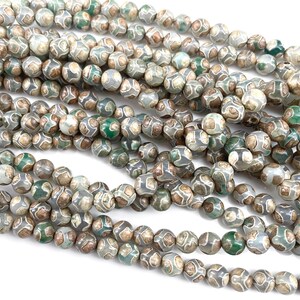 retro Dzi Tibetan round beads - handcrafted turtle pattern agate gemstone beads - green Tibetan stone beads - 8-14mm beads -15inch