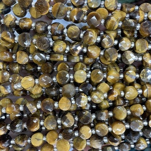 brown tiger&#39;s eye faceted coin beads - jewelry making design supplies - natural gemstone 8mm  coin beads - jewelry making supplies - 15inch