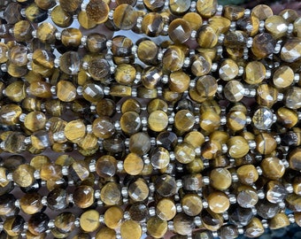 brown tiger's eye faceted coin beads - jewelry making design supplies - natural gemstone 8mm  coin beads - jewelry making supplies - 15inch