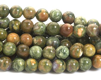 green rainforest rhyolite jasper beads - rainforest gemstone round beads -  4-10mm round beads - smooth round beads - jewelry making beads