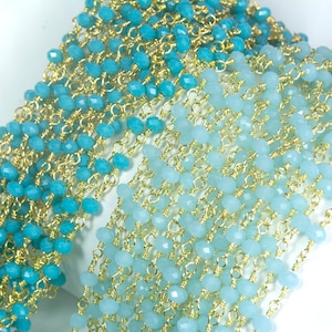 beaded jewelry chain - aqua beads gold plated chain - jewellery making chain - jewellery chain suppliers - chain for jewellery making -3.3ft image 1