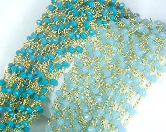 beaded jewelry chain - aqua beads gold plated chain - jewellery making chain - jewellery chain suppliers - chain for jewellery making -3.3ft