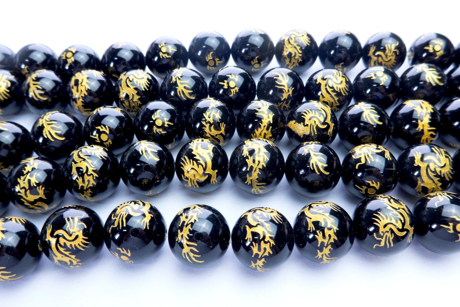 Black Onyx Dragon Carved Round Beads 16mm Onyx Gemstone Etsy