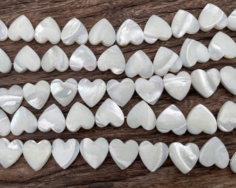 overlap mother of pearl heart beads - white MOP heart shape beads - natural shell jewelry material - 12mm 16mm seashell beads -15 inch