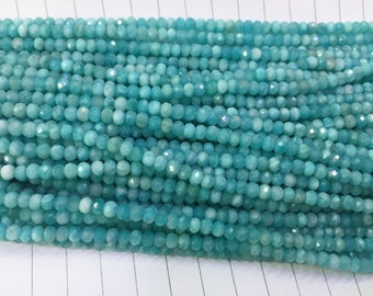 Peruvian amazonite rondelle beads - blue gemstone faceted beads - blue stone spacer beads - 4mm spacer beads for jewelry - 15inch