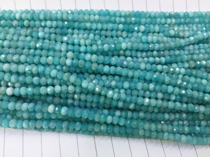 Peruvian amazonite rondelle beads blue stone spacer beads 15inch 4mm spacer beads for jewelry blue gemstone faceted beads