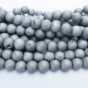 grey druzy agate beads - gray agate round gemstone beads - grade agate beads -