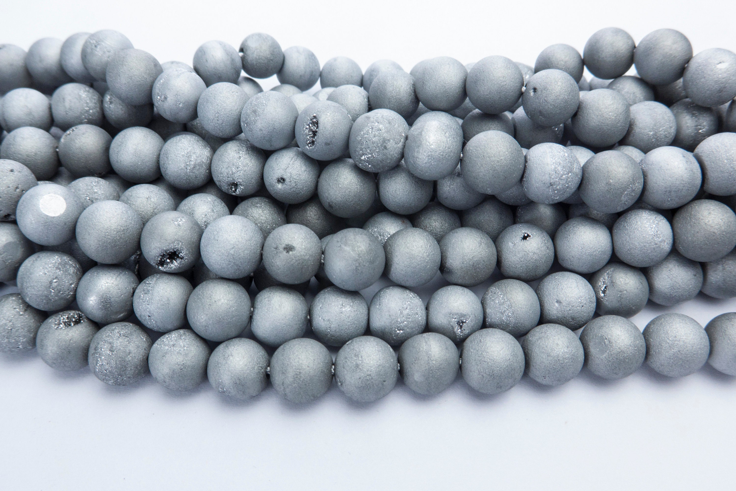 Grey druzy agate beads gray agate round gemstone beads Etsy